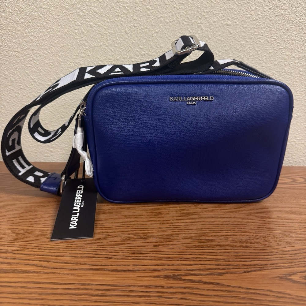 KARL LAGERFELD Paris Maybelle Crossbody Bag Cobalt Blue Logo Strap LH0ER9BJ